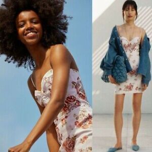 NWT Brock Collection x H&M Floral Short Mini Dress White Pink LG